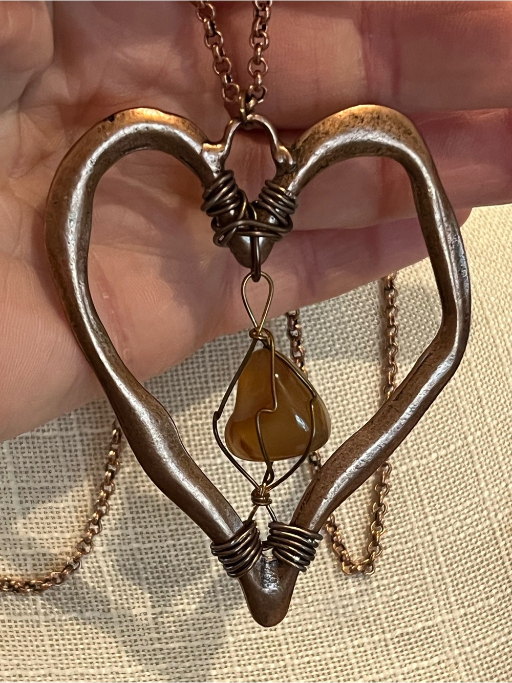 Artisan Copper Heart Necklace with Stone Accent - Picture 3 of 3